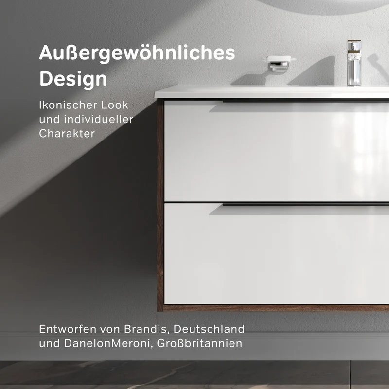 Waschtischunterschrank mit Waschbecken, 100 cm, 2 Schubladen, Weiß glänzend – MNA-FHX1002WG-WCC1002WG