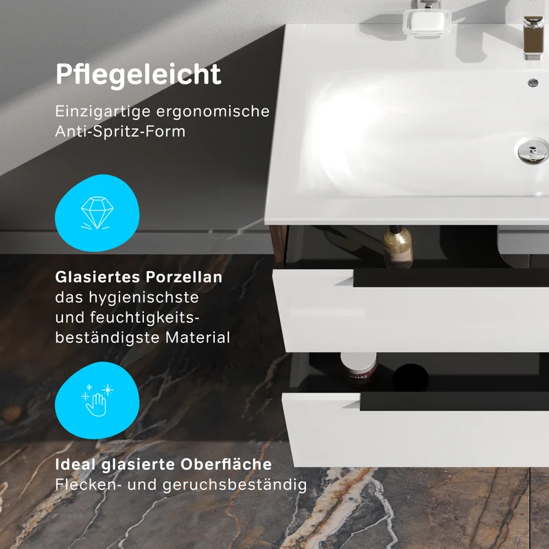 Waschtischunterschrank mit Waschbecken, 100 cm, 2 Schubladen, Weiß glänzend – MNA-FHX1002WG-WCC1002WG