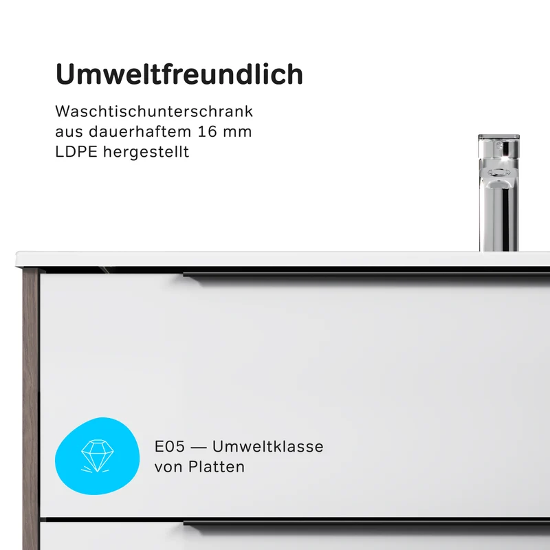 Waschtischunterschrank mit Waschbecken, 100 cm, 2 Schubladen, Weiß glänzend – MNA-FHX1002WG-WCC1002WG