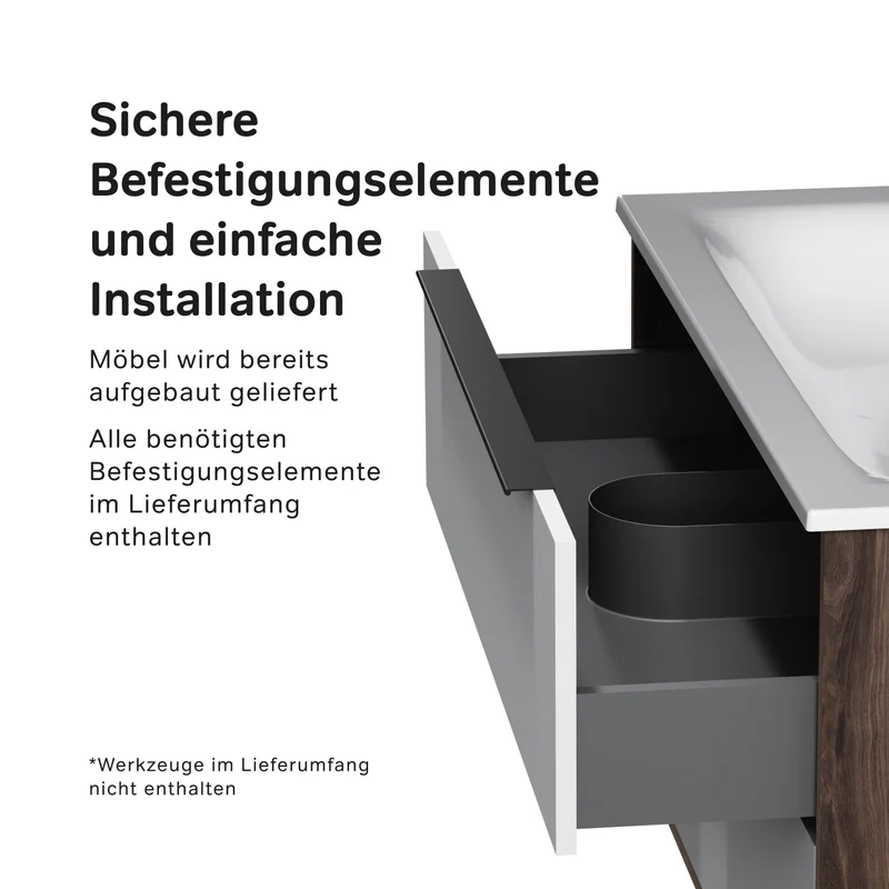 Waschtischunterschrank mit Waschbecken, 100 cm, 2 Schubladen, Weiß glänzend – MNA-FHX1002WG-WCC1002WG