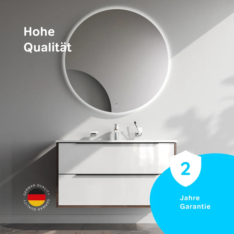 Waschtischunterschrank mit Waschbecken, 100 cm, 2 Schubladen, Weiß glänzend – MNA-FHX1002WG-WCC1002WG