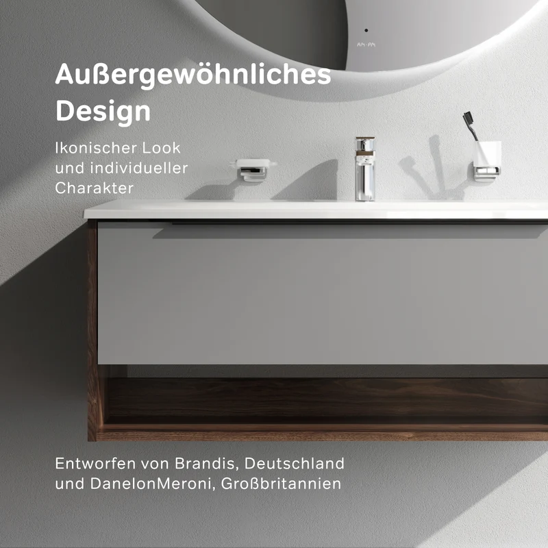 Waschtischunterschrank mit Waschbecken, 100 cm, 1 Schublade und offene Nische, Graphit matt – MNA-FHX1001GM-WCC1002WG