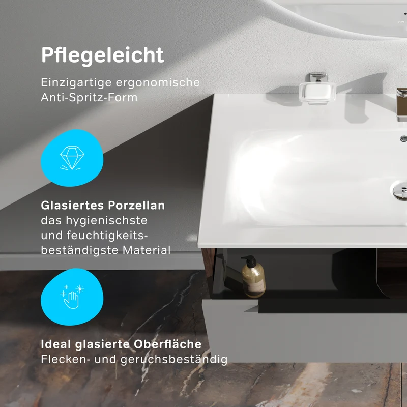 Waschtischunterschrank mit Waschbecken, 100 cm, 1 Schublade und offene Nische, Graphit matt – MNA-FHX1001GM-WCC1002WG