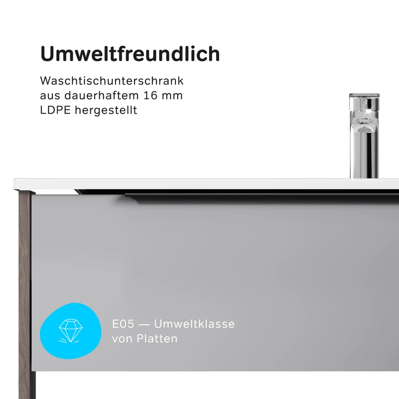 Waschtischunterschrank mit Waschbecken, 100 cm, 1 Schublade und offene Nische, Graphit matt – MNA-FHX1001GM-WCC1002WG