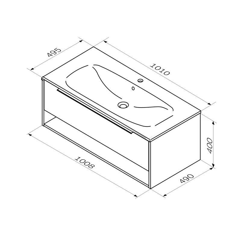 Waschtischunterschrank mit Waschbecken, 100 cm, 1 Schublade und offene Nische, Graphit matt – MNA-FHX1001GM-WCC1002WG