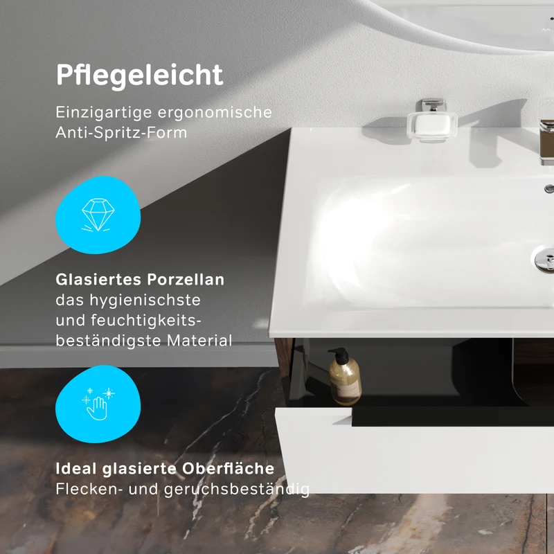 Waschtischunterschrank mit Waschbecken, 100 cm, 1 Schublade und offene Nische, Weiß glänzend – MNA-FHX1001WG-WCC1002WG