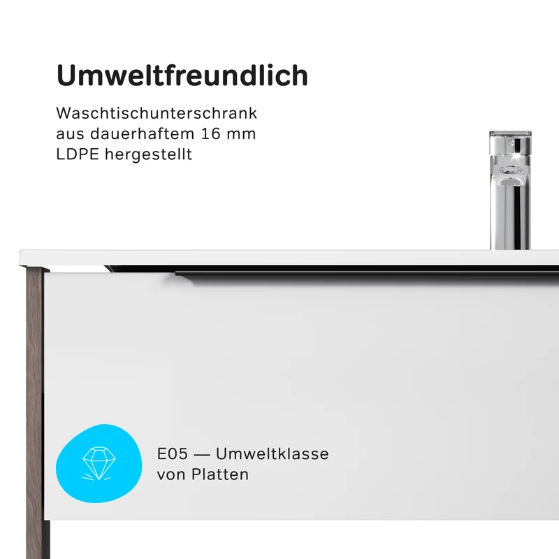 Waschtischunterschrank mit Waschbecken, 100 cm, 1 Schublade und offene Nische, Weiß glänzend – MNA-FHX1001WG-WCC1002WG