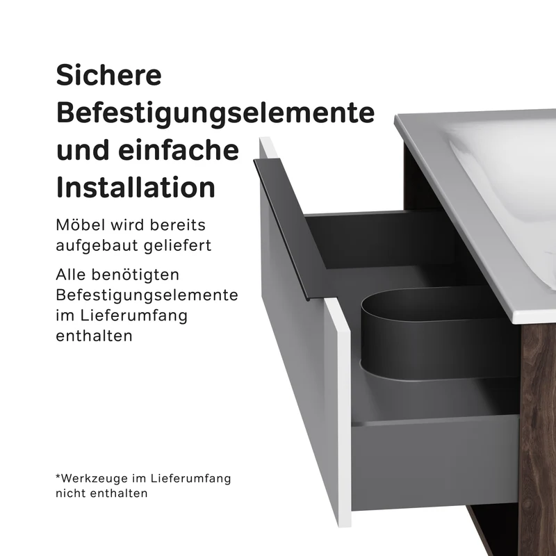 Waschtischunterschrank mit Waschbecken, 100 cm, 1 Schublade und offene Nische, Weiß glänzend – MNA-FHX1001WG-WCC1002WG