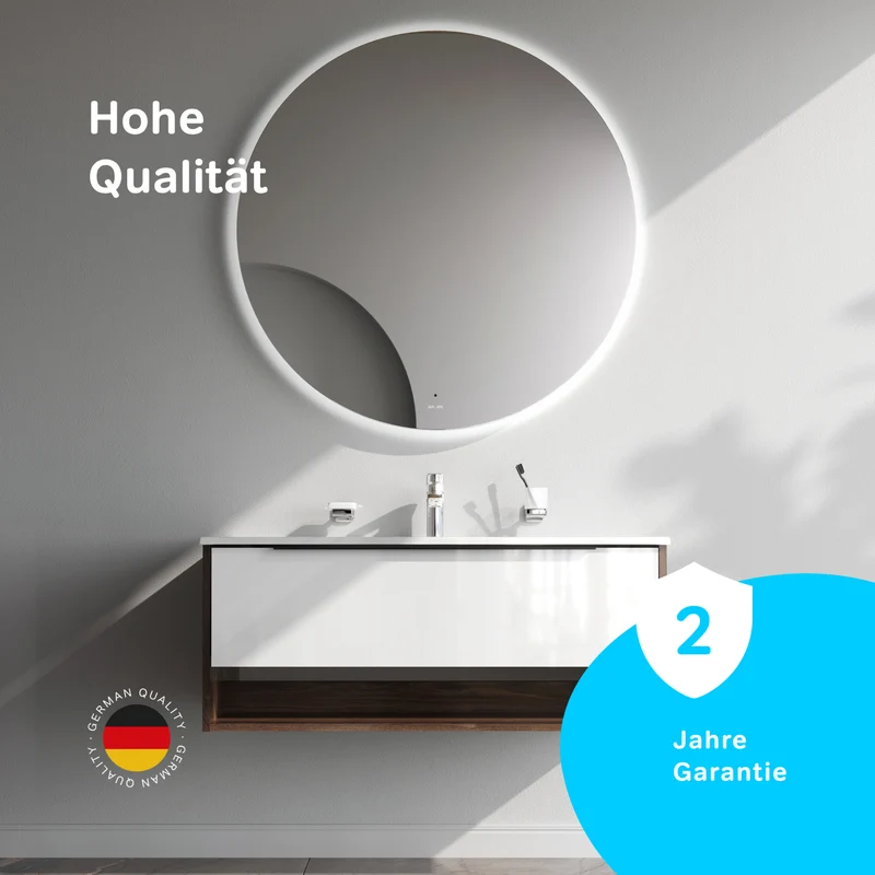 Waschtischunterschrank mit Waschbecken, 100 cm, 1 Schublade und offene Nische, Weiß glänzend – MNA-FHX1001WG-WCC1002WG