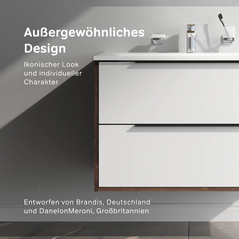 Waschtischunterschrank mit Waschbecken, 80 cm, 2 Schubladen, Weiß glänzend – MNA-FHX0802WG-WCC0802WG