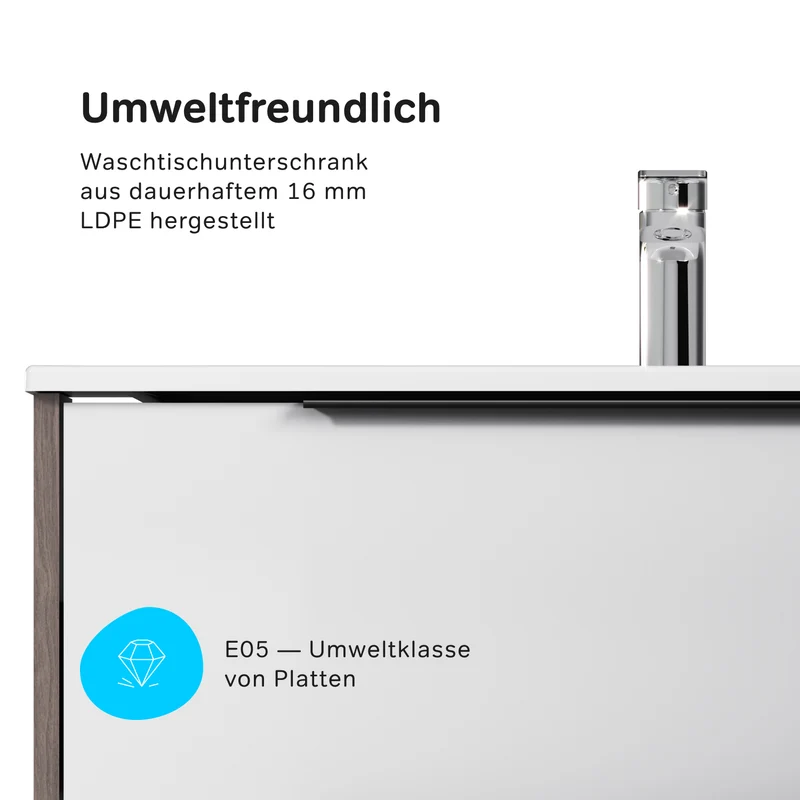Waschtischunterschrank mit Waschbecken, 80 cm, 2 Schubladen, Weiß glänzend – MNA-FHX0802WG-WCC0802WG