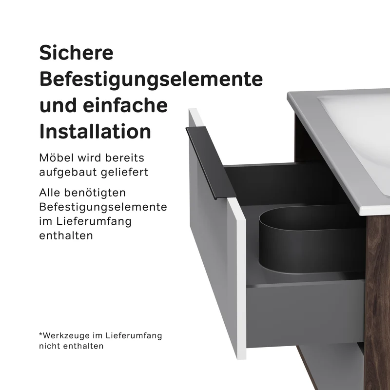 Waschtischunterschrank mit Waschbecken, 80 cm, 2 Schubladen, Weiß glänzend – MNA-FHX0802WG-WCC0802WG