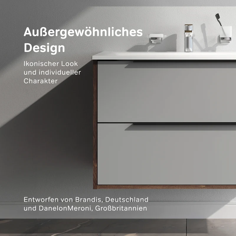 Waschtischunterschrank mit Waschbecken, 80 cm, 2 Schubladen, Graphit matt – MNA-FHX0802GM-WCC0802WG