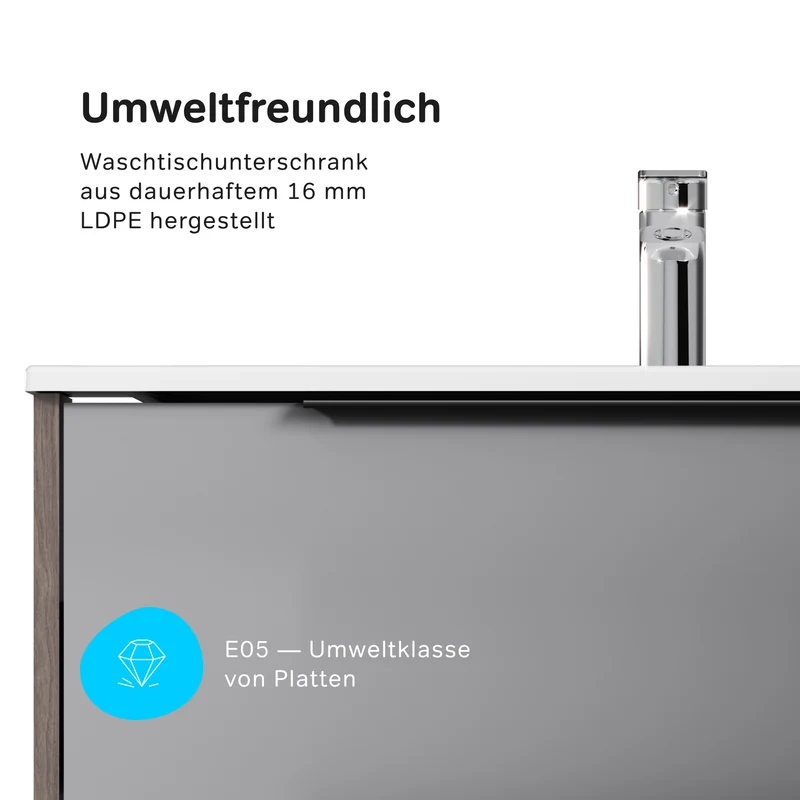 Waschtischunterschrank mit Waschbecken, 80 cm, 2 Schubladen, Graphit matt – MNA-FHX0802GM-WCC0802WG
