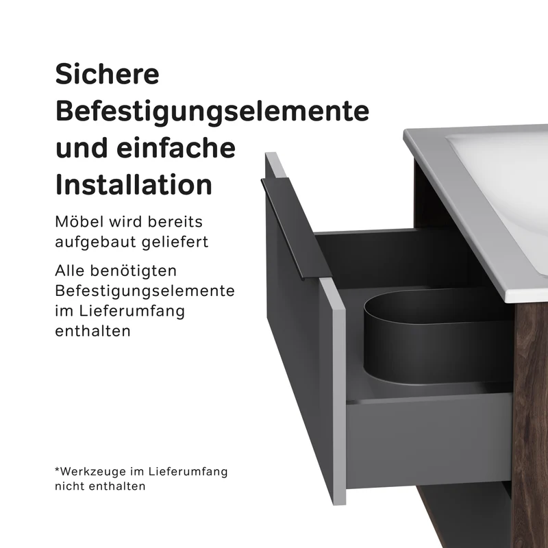 Waschtischunterschrank mit Waschbecken, 80 cm, 2 Schubladen, Graphit matt – MNA-FHX0802GM-WCC0802WG