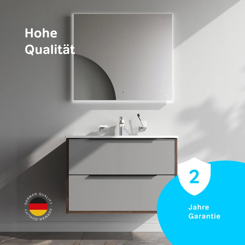 Waschtischunterschrank mit Waschbecken, 80 cm, 2 Schubladen, Graphit matt – MNA-FHX0802GM-WCC0802WG