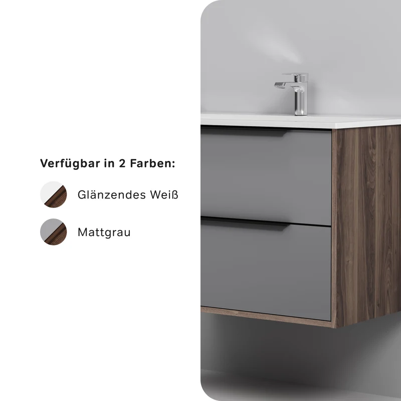 Waschtischunterschrank mit Waschbecken, 80 cm, 2 Schubladen, Graphit matt – MNA-FHX0802GM-WCC0802WG