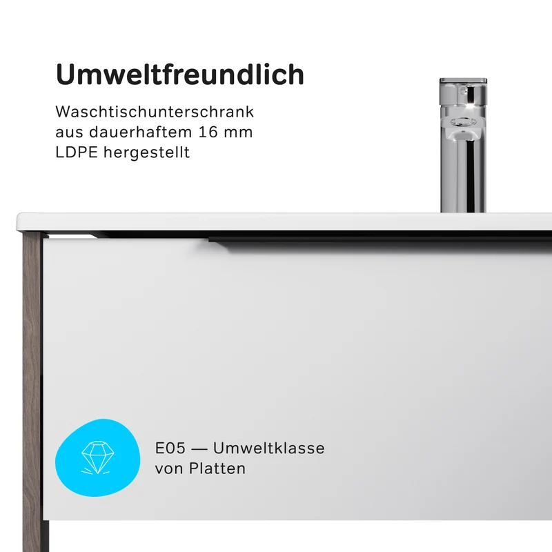 Waschtischunterschrank mit Waschbecken, 80 cm, 1 Schublade und offene Nische, Weiß glänzend – MNA-FHX0801WG-WCC0802WG