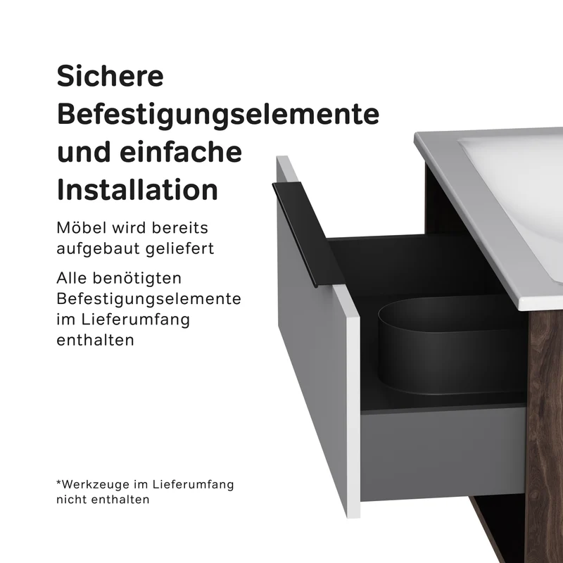 Waschtischunterschrank mit Waschbecken, 80 cm, 1 Schublade und offene Nische, Weiß glänzend – MNA-FHX0801WG-WCC0802WG