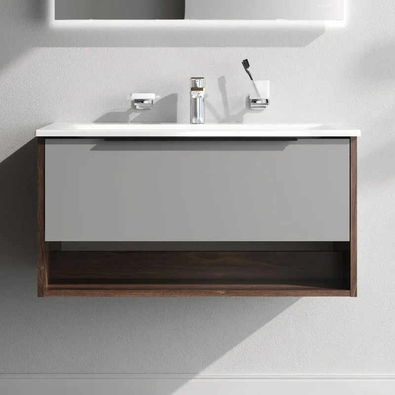 Waschtischunterschrank mit Waschbecken, 80 cm, 1 Schublade und offene Nische, Graphit matt – MNA-FHX0801GM-WCC0802WG