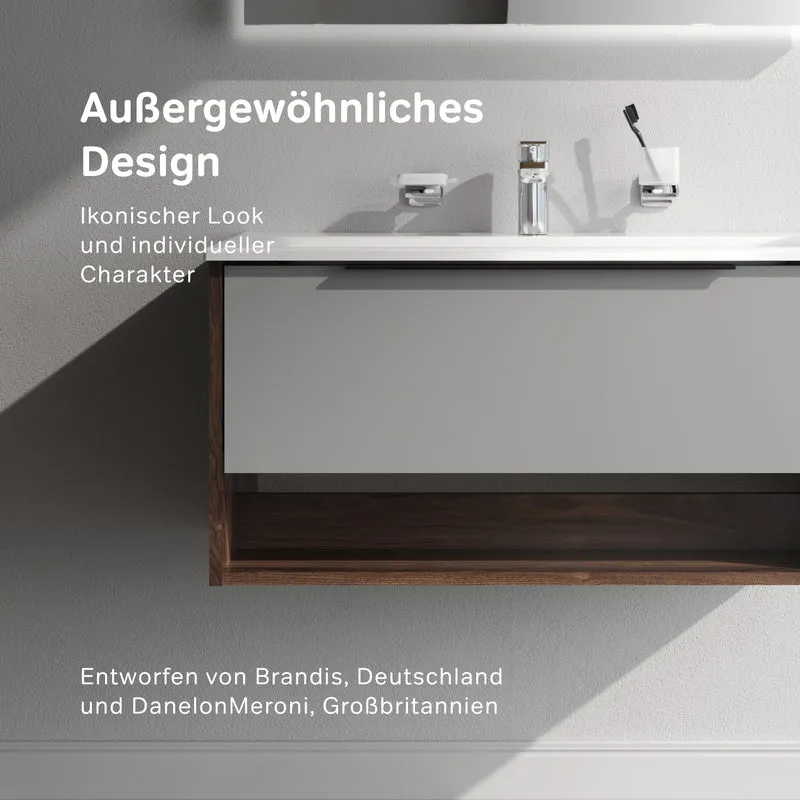 Waschtischunterschrank mit Waschbecken, 80 cm, 1 Schublade und offene Nische, Graphit matt – MNA-FHX0801GM-WCC0802WG