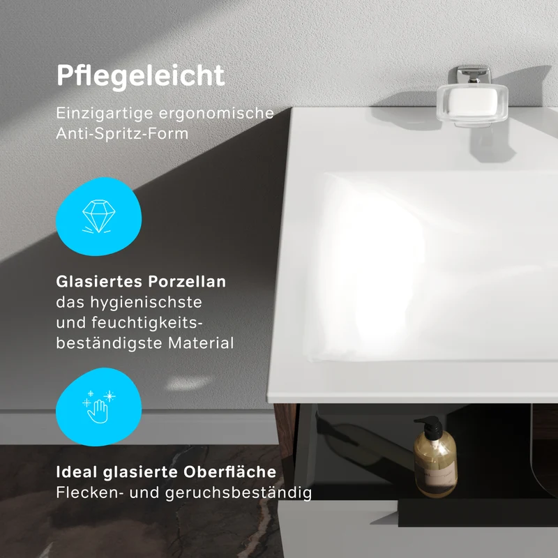 Waschtischunterschrank mit Waschbecken, 80 cm, 1 Schublade und offene Nische, Graphit matt – MNA-FHX0801GM-WCC0802WG