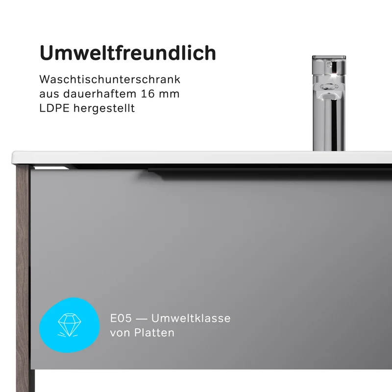 Waschtischunterschrank mit Waschbecken, 80 cm, 1 Schublade und offene Nische, Graphit matt – MNA-FHX0801GM-WCC0802WG