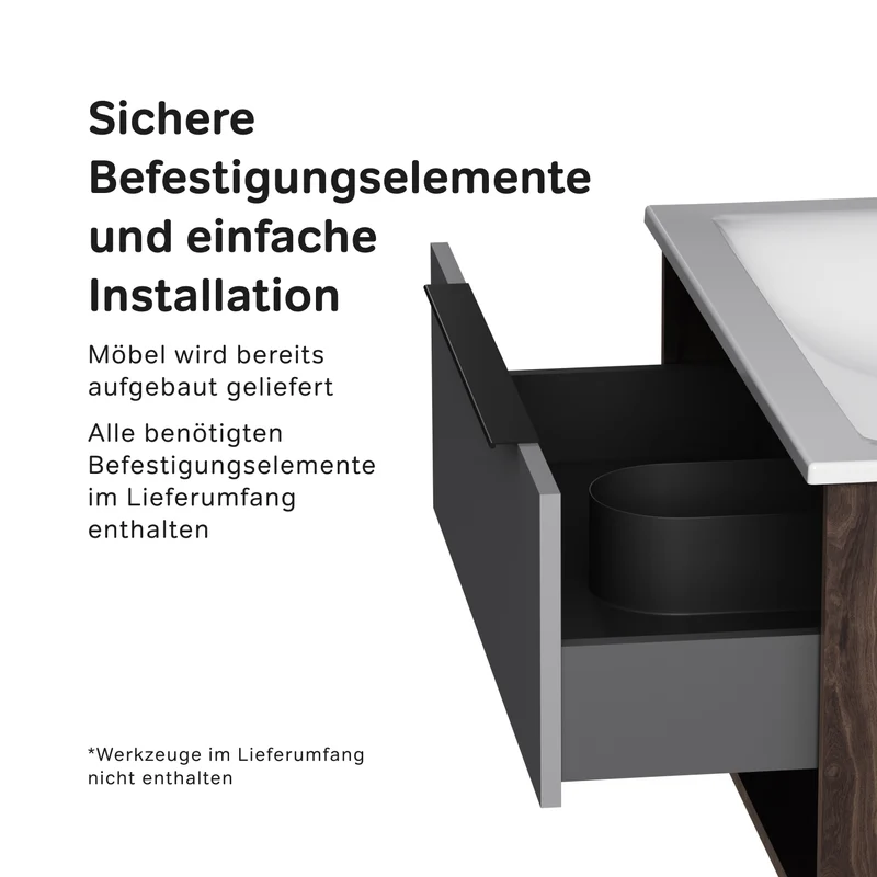 Waschtischunterschrank mit Waschbecken, 80 cm, 1 Schublade und offene Nische, Graphit matt – MNA-FHX0801GM-WCC0802WG