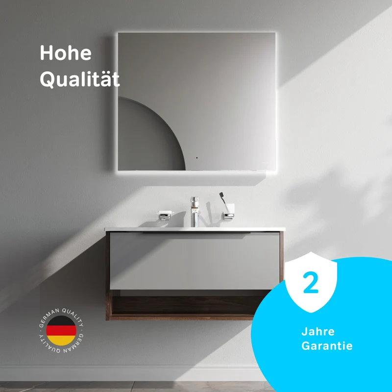 Waschtischunterschrank mit Waschbecken, 80 cm, 1 Schublade und offene Nische, Graphit matt – MNA-FHX0801GM-WCC0802WG