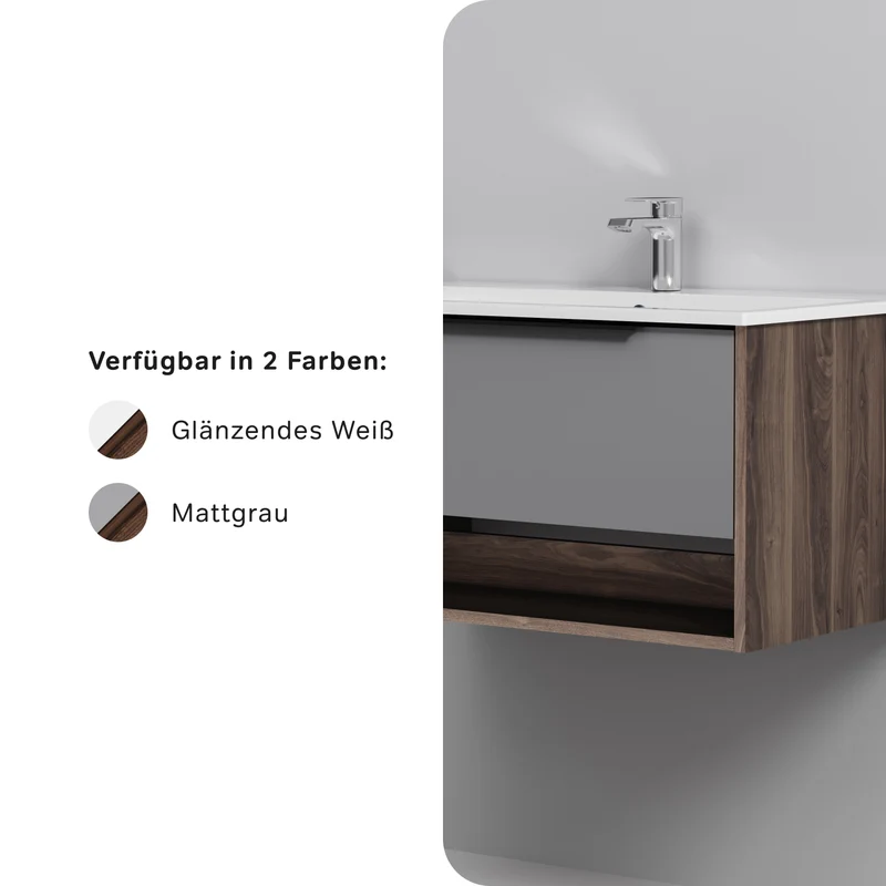 Waschtischunterschrank mit Waschbecken, 80 cm, 1 Schublade und offene Nische, Graphit matt – MNA-FHX0801GM-WCC0802WG