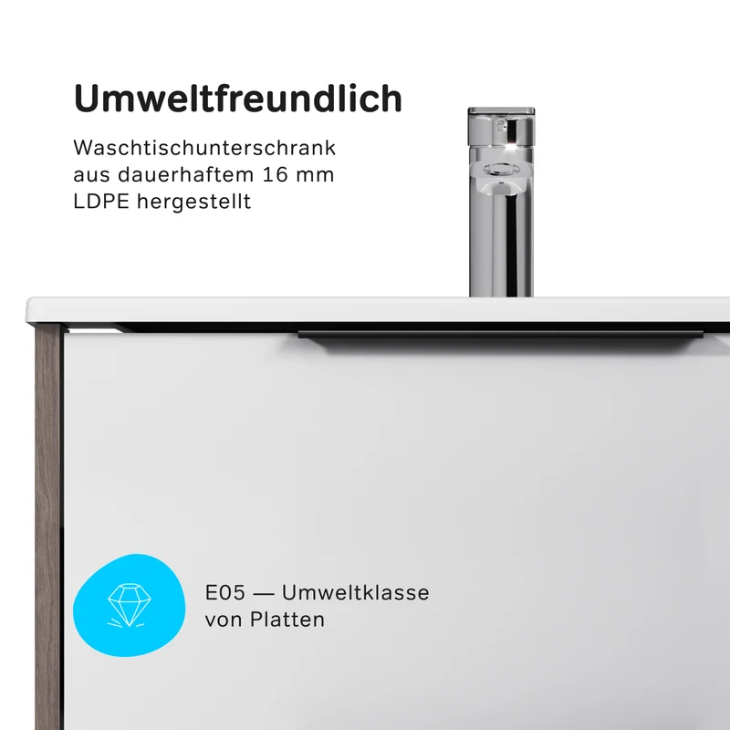 Waschtischunterschrank mit Waschbecken, 60 cm, 2 Schubladen, Weiß glänzend – MNA-FHX0602WG-WCC0602WG