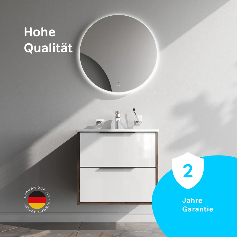 Waschtischunterschrank mit Waschbecken, 60 cm, 2 Schubladen, Weiß glänzend – MNA-FHX0602WG-WCC0602WG