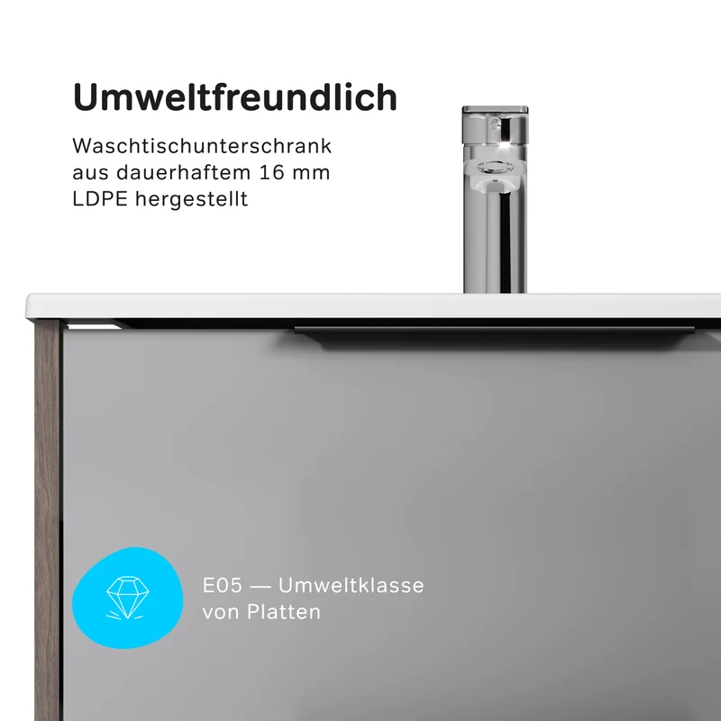 Waschtischunterschrank mit Waschbecken, 60 cm, 2 Schubladen, Graphit matt – MNA-FHX0602GM-WCC0602WG