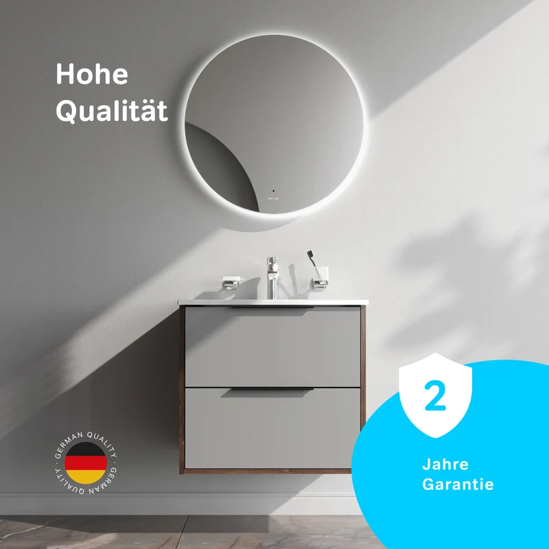 Waschtischunterschrank mit Waschbecken, 60 cm, 2 Schubladen, Graphit matt – MNA-FHX0602GM-WCC0602WG