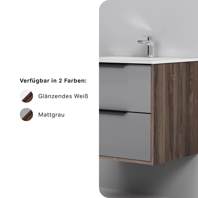 Waschtischunterschrank mit Waschbecken, 60 cm, 2 Schubladen, Graphit matt – MNA-FHX0602GM-WCC0602WG