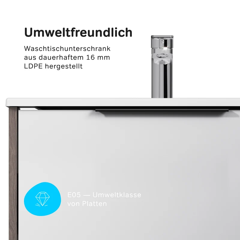 Waschtischunterschrank mit Waschbecken, 60 cm, 1 Schublade und offene Nische, Weiß glänzend – MNA-FHX0601WG-WCC0602WG