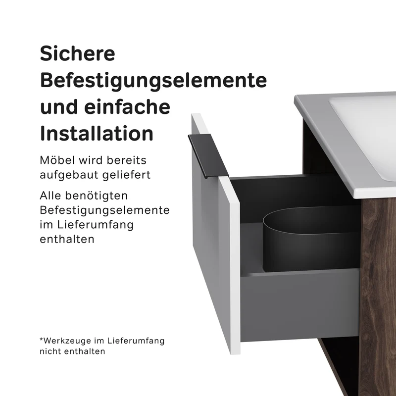 Waschtischunterschrank mit Waschbecken, 60 cm, 1 Schublade und offene Nische, Weiß glänzend – MNA-FHX0601WG-WCC0602WG