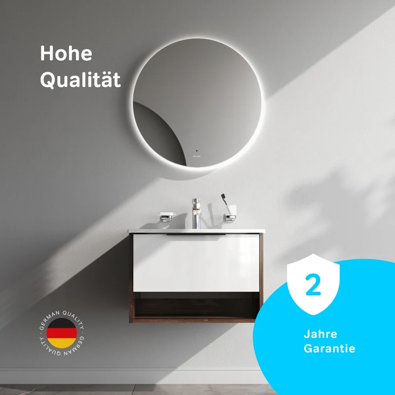 Waschtischunterschrank mit Waschbecken, 60 cm, 1 Schublade und offene Nische, Weiß glänzend – MNA-FHX0601WG-WCC0602WG