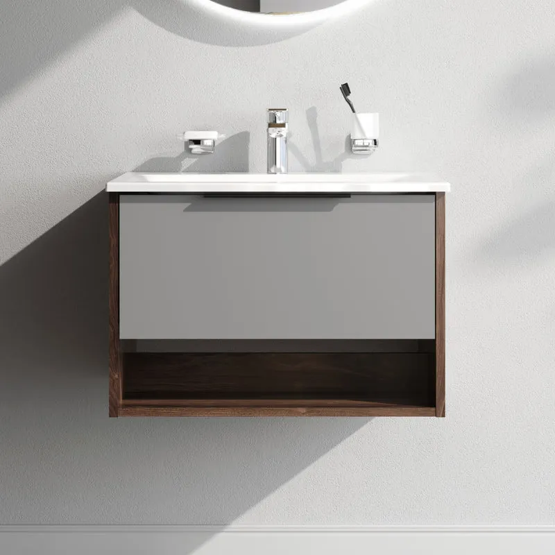 Waschtischunterschrank mit Waschbecken, 60 cm, 1 Schublade und offene Nische, Graphit matt – MNA-FHX0601GM-WCC0602WG