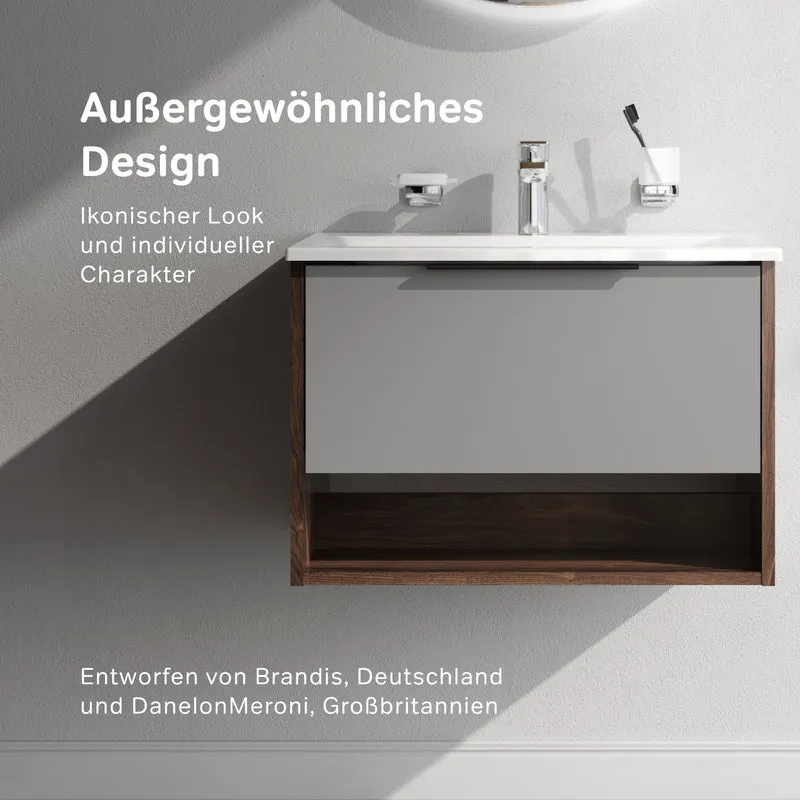 Waschtischunterschrank mit Waschbecken, 60 cm, 1 Schublade und offene Nische, Graphit matt – MNA-FHX0601GM-WCC0602WG