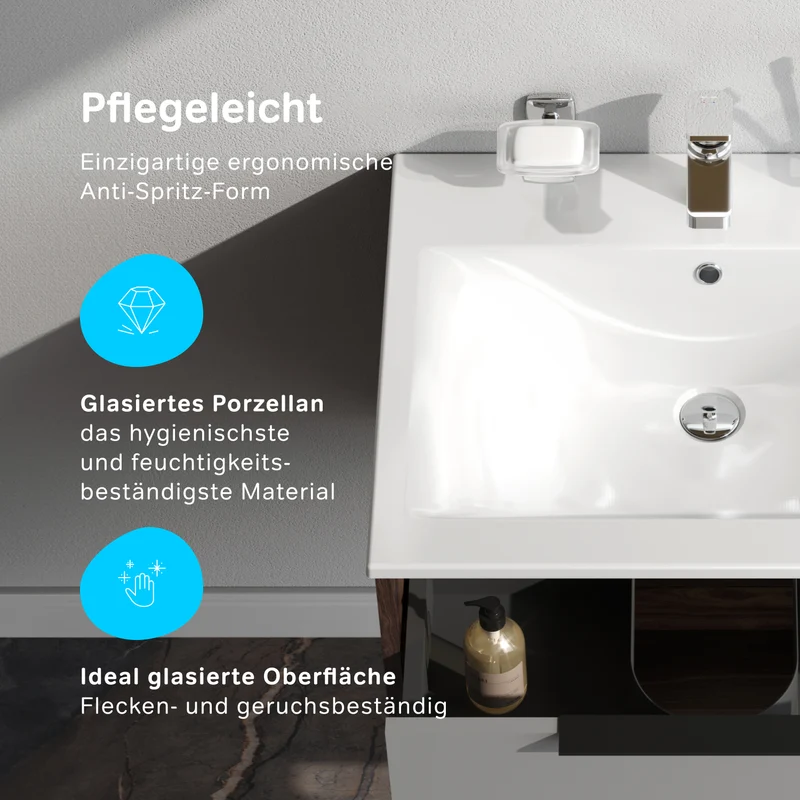 Waschtischunterschrank mit Waschbecken, 60 cm, 1 Schublade und offene Nische, Graphit matt – MNA-FHX0601GM-WCC0602WG