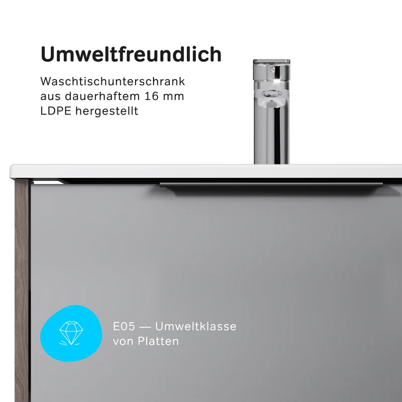 Waschtischunterschrank mit Waschbecken, 60 cm, 1 Schublade und offene Nische, Graphit matt – MNA-FHX0601GM-WCC0602WG