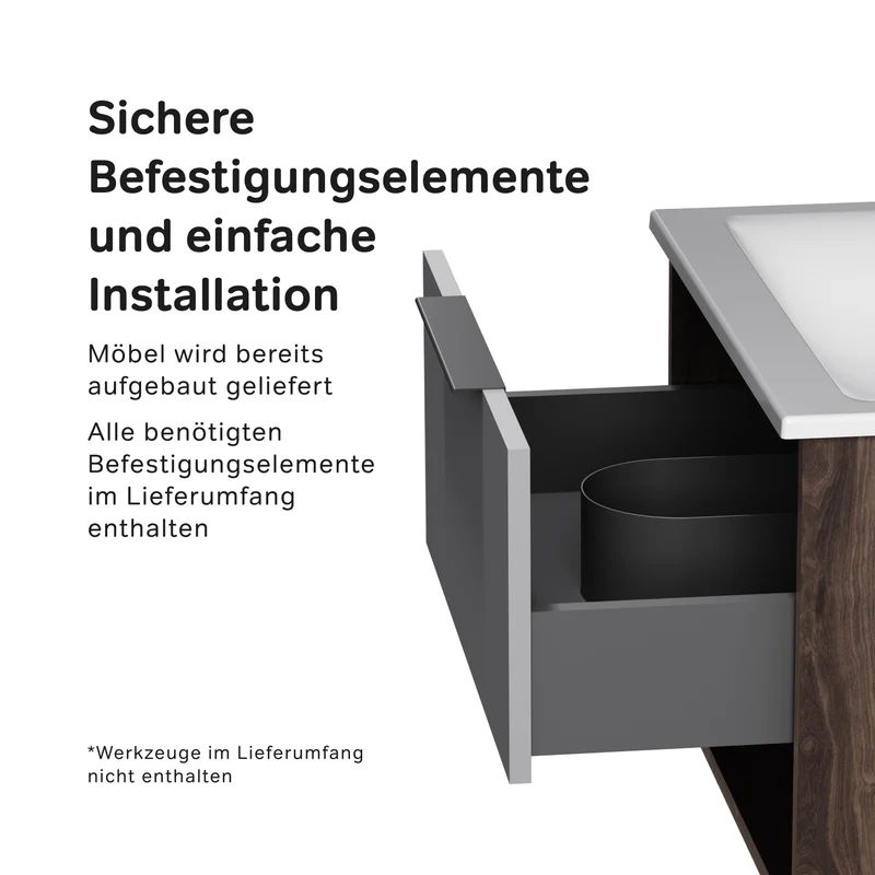 Waschtischunterschrank mit Waschbecken, 60 cm, 1 Schublade und offene Nische, Graphit matt – MNA-FHX0601GM-WCC0602WG