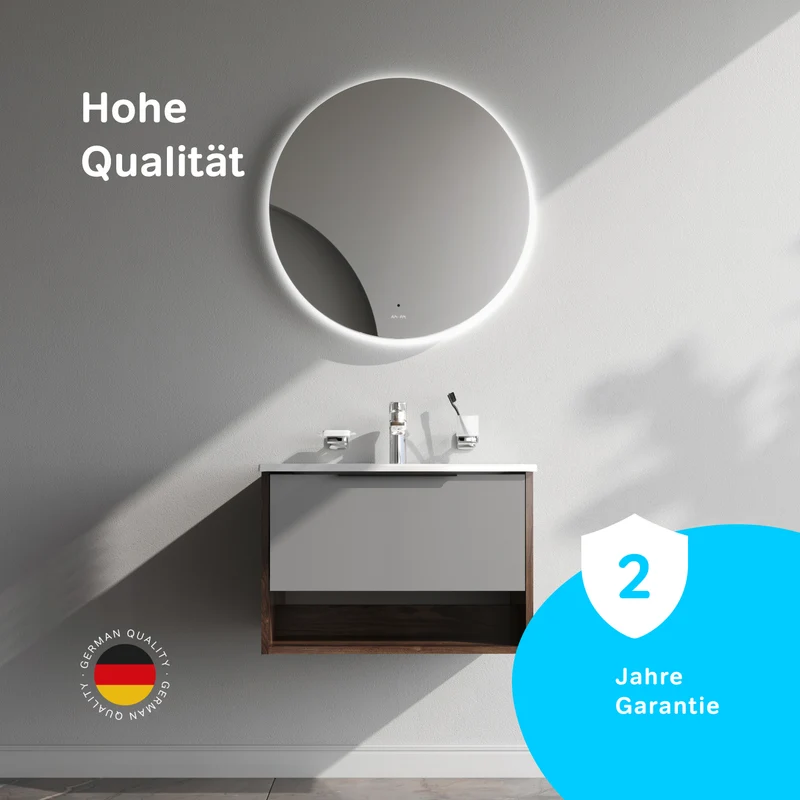 Waschtischunterschrank mit Waschbecken, 60 cm, 1 Schublade und offene Nische, Graphit matt – MNA-FHX0601GM-WCC0602WG