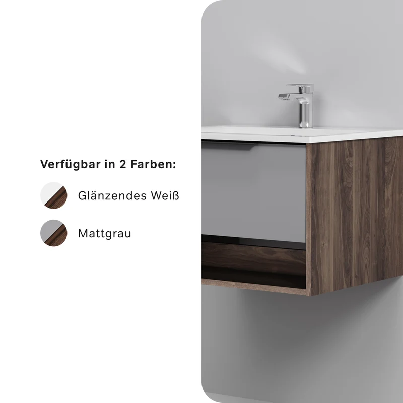 Waschtischunterschrank mit Waschbecken, 60 cm, 1 Schublade und offene Nische, Graphit matt – MNA-FHX0601GM-WCC0602WG