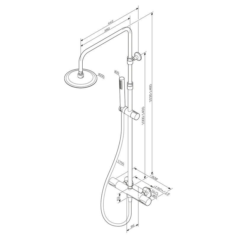Duschsystem Spike mit Thermostat und Regendusche – F07PA400