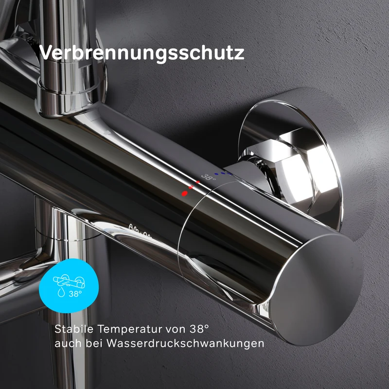 Duschsystem Spike mit Thermostat, Regendusche und Wanneneinlauf – F07PA500