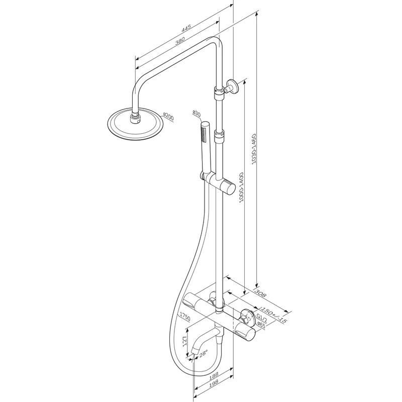 Duschsystem Spike mit Thermostat, Regendusche und Wanneneinlauf – F07PA500