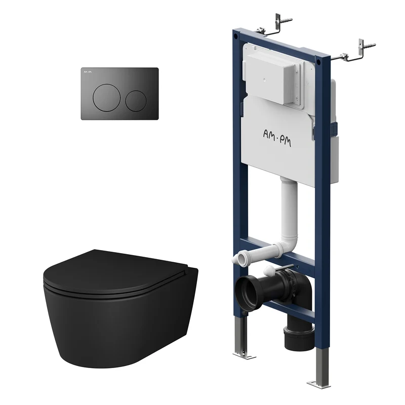 WC-Komplettset Func mit Vorwandelement und schwarzer Betätigungsplatte, Schwarz – IIS90138.FA1700MB