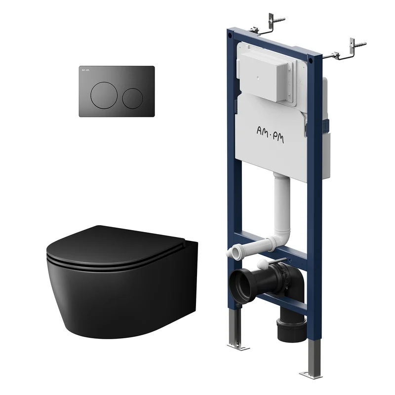 WC-Komplettset X-Joy S mit Vorwandelement und schwarzer Betätigungsplatte, Schwarz – IIS90138.XB1700MB